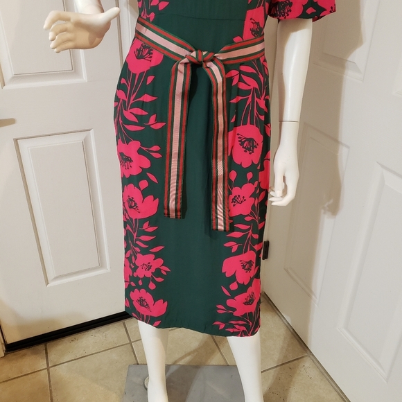Boden Size 2 Elegant Floral Green and Pink Dress - Picture 2 of 13
